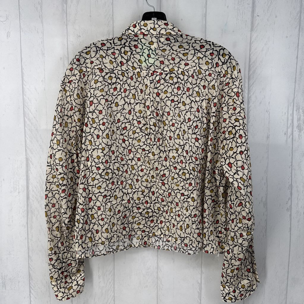 L flo print button down l/s top
