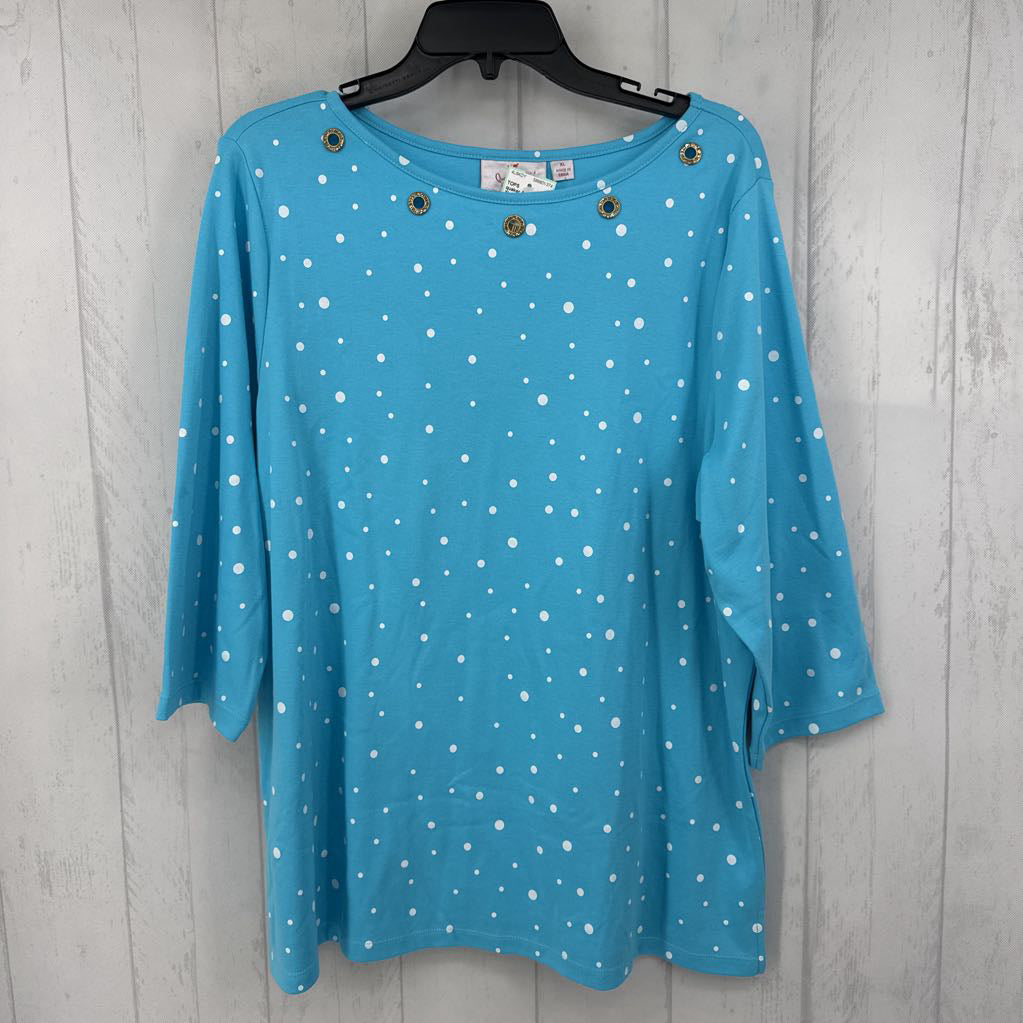 XL polka dot grommet 3/4 slv top