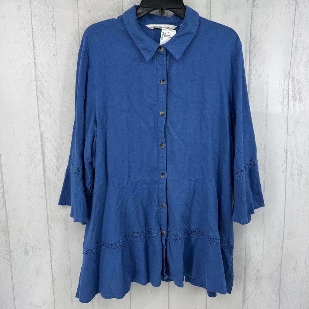 XL button down ric rac trim flare slv top