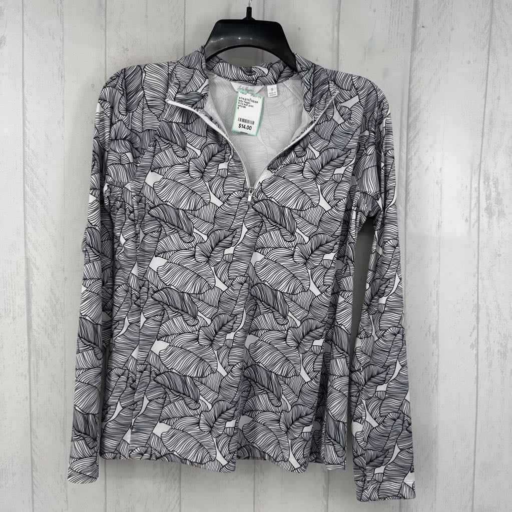 S l/s leaf print quarter zip top