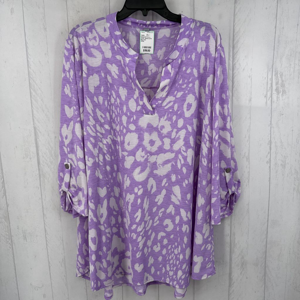 XXXL animal print split neck 3/4 slv top
