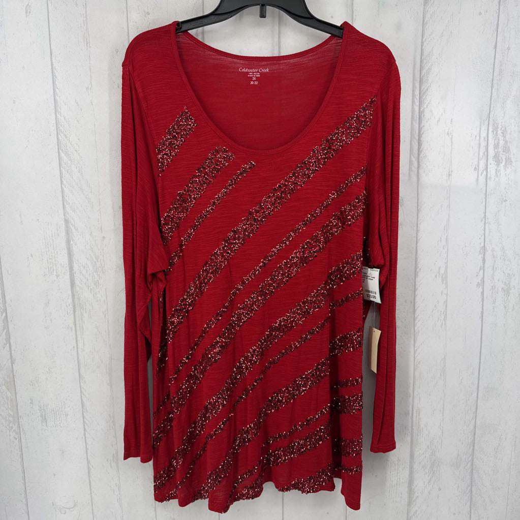 R70 2X sequin stripe scoop neck l/s top