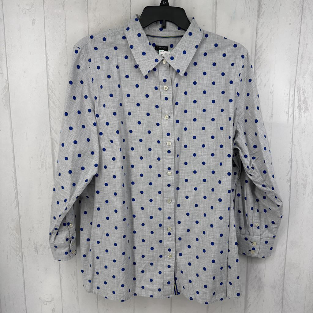 3X polka dor button down l/s top