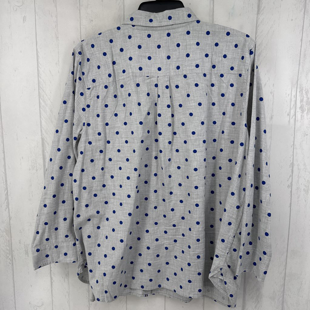3X polka dor button down l/s top