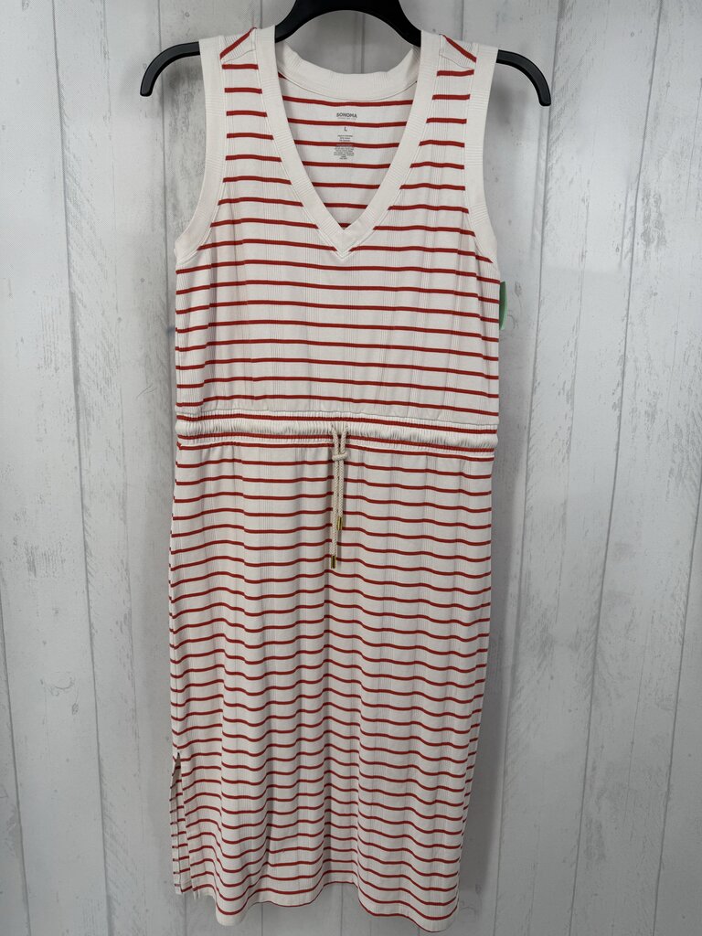 L striped drawstring v-neck slvls dress