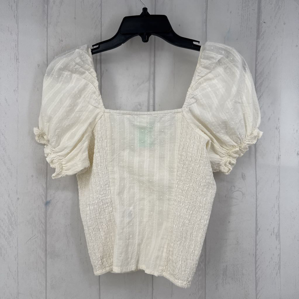 S swiss dot smocked s/s top