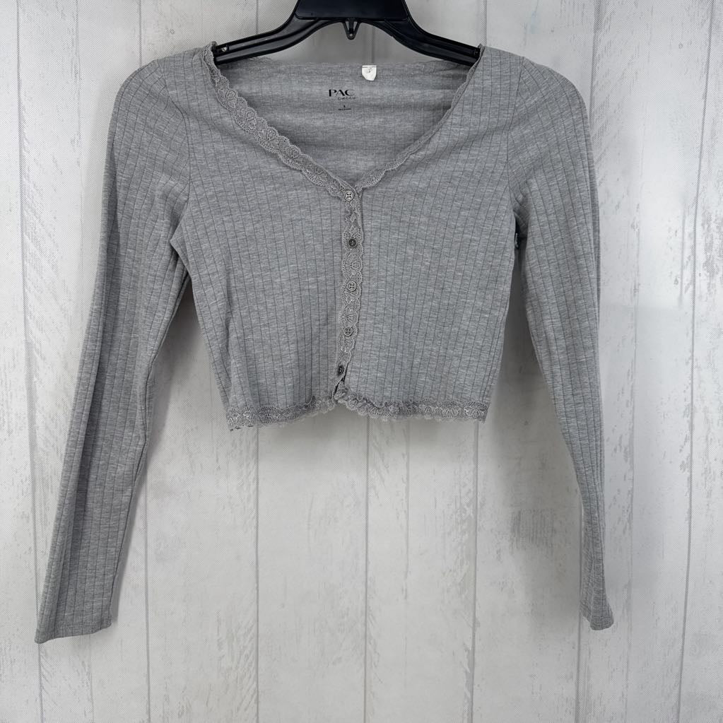 S ribbed lace trim cropped cardi