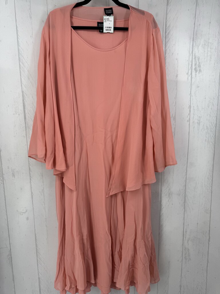L 2pc slvls dress/ semi sheer l/s cardi