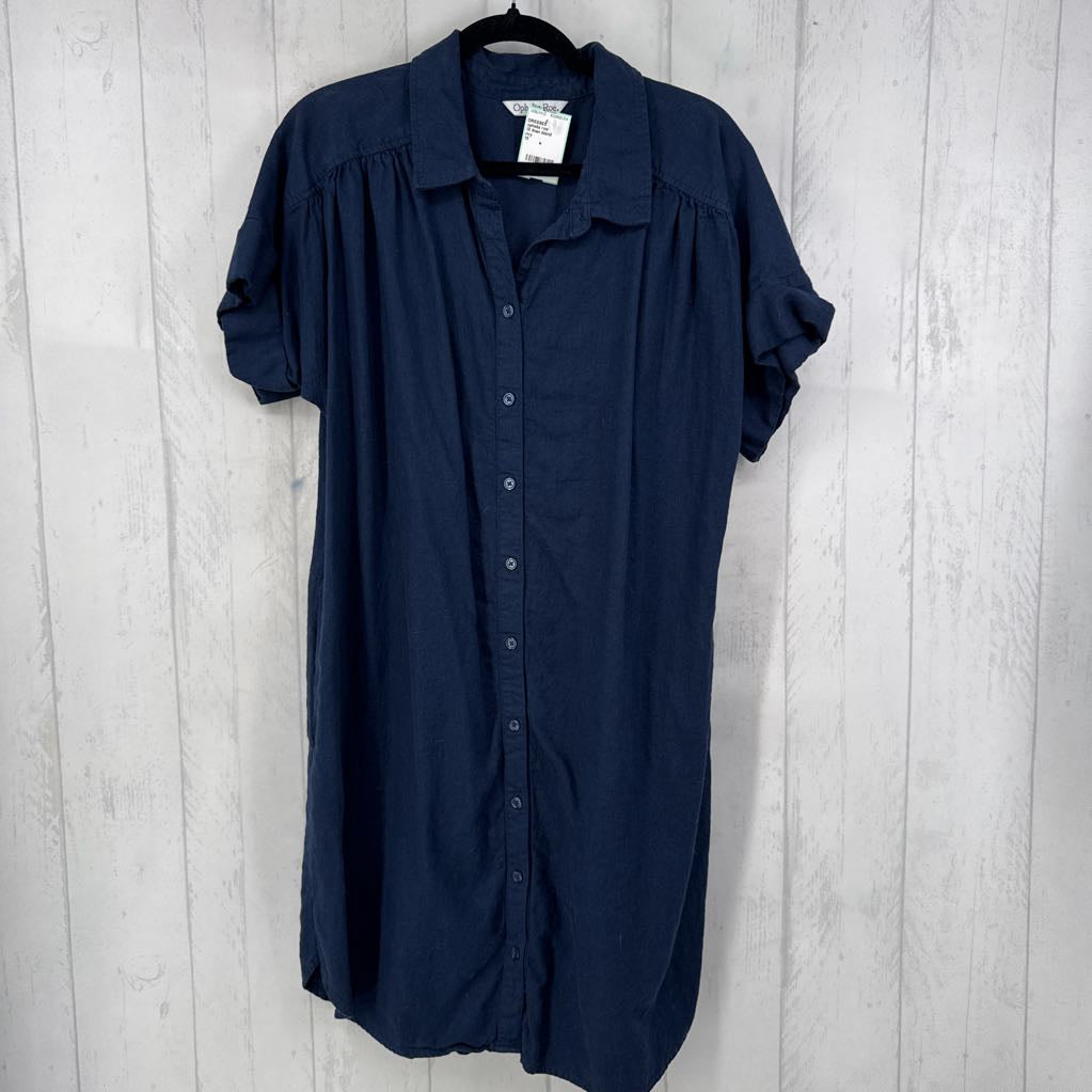 1X linen blend button down s/s dress