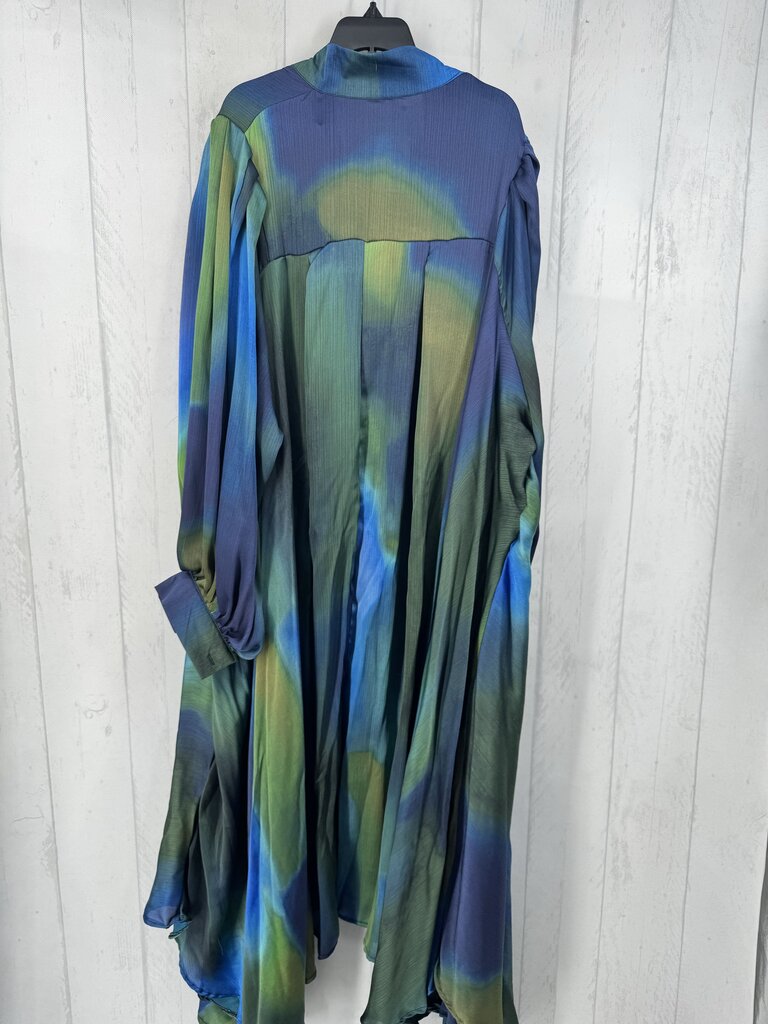 O/S colorful button down belted l/s dress