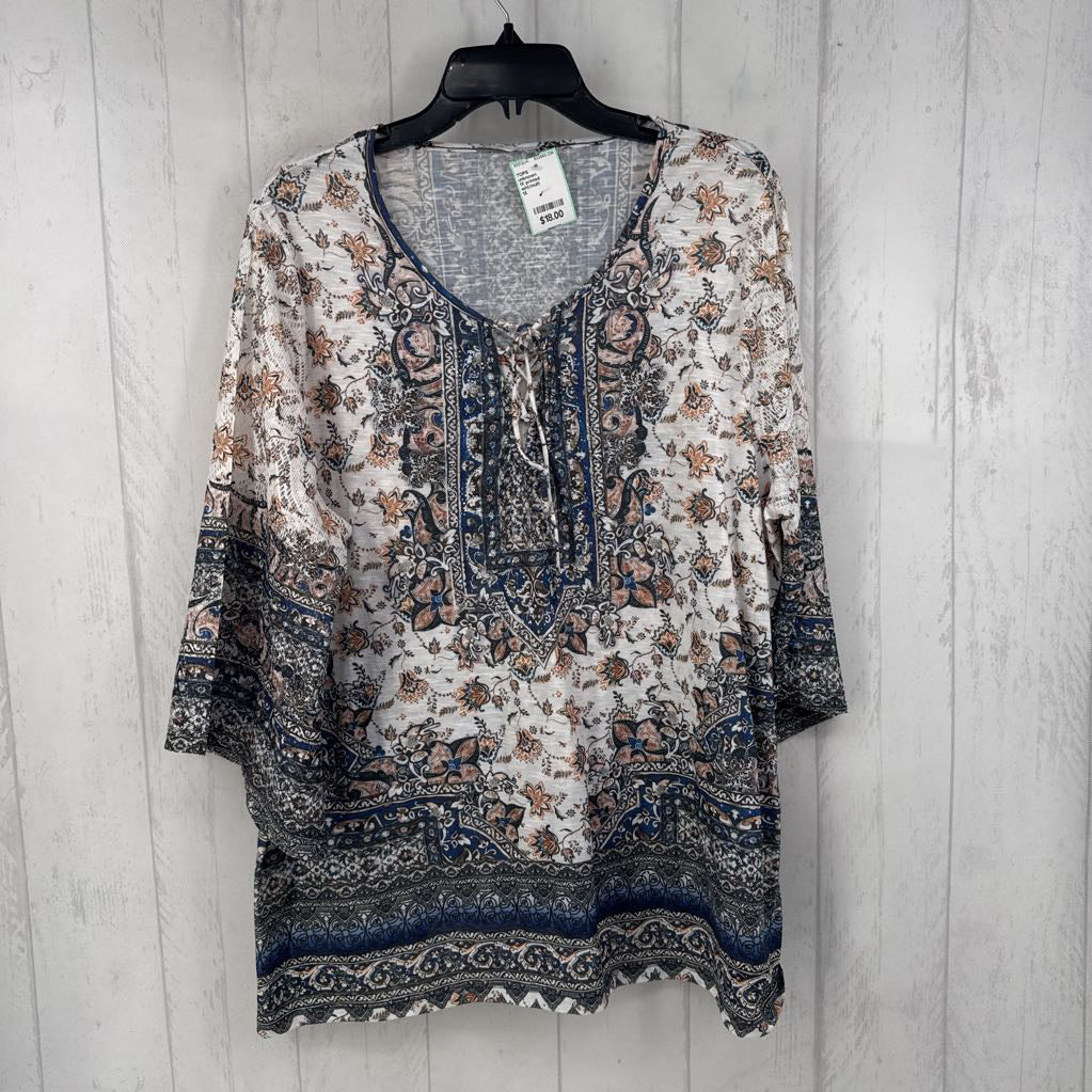 1X printed embelished 3/4 slv top