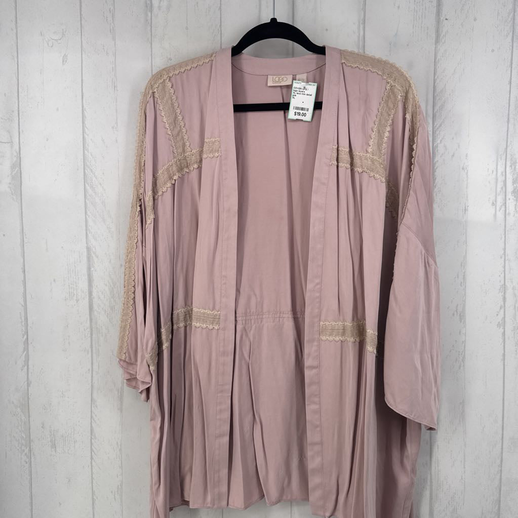 XL lace trim detail drop shoulder cover-up