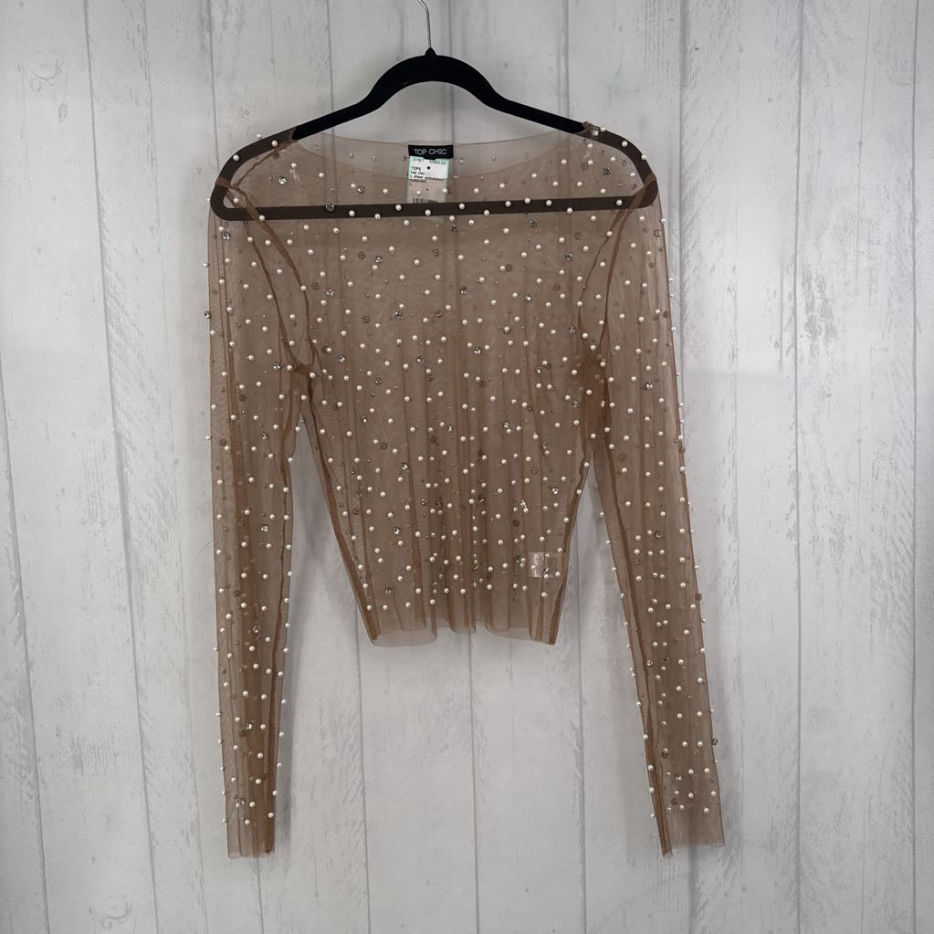 L sheer embelished l/s top