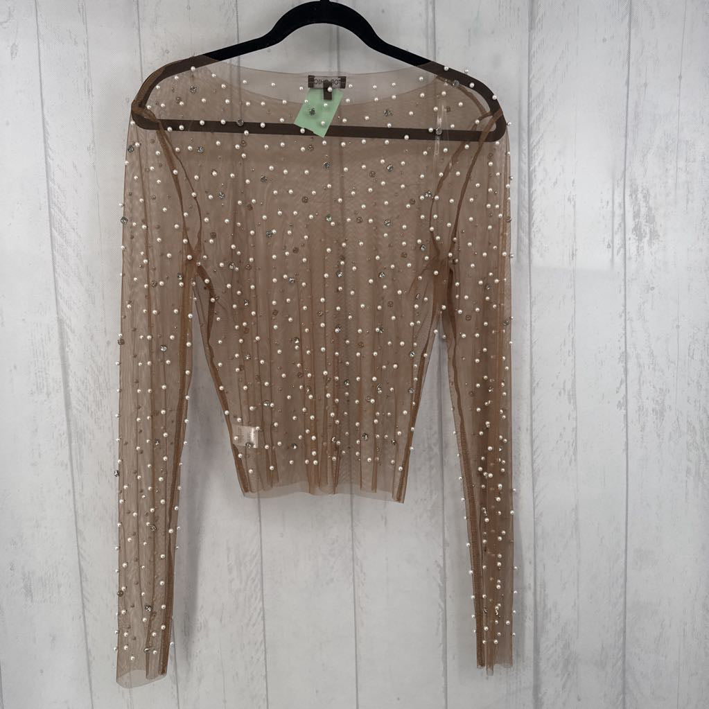 L sheer embelished l/s top