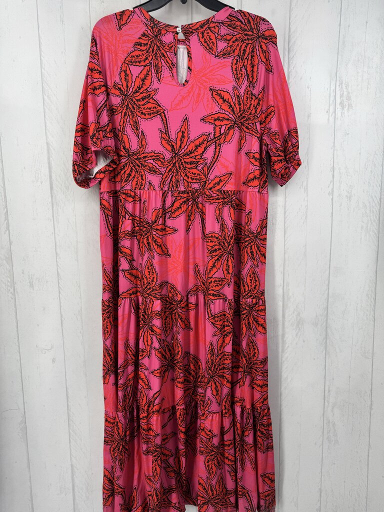 XL flo print tiered s/s dress