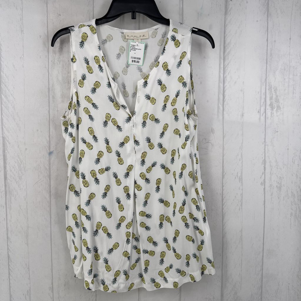 S pineapple print split neck tank