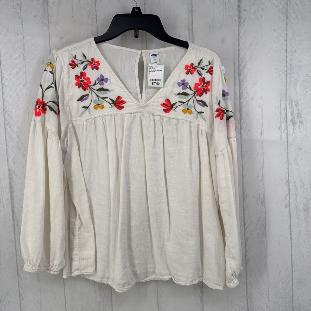 M flo embroidered v-neck l/s top