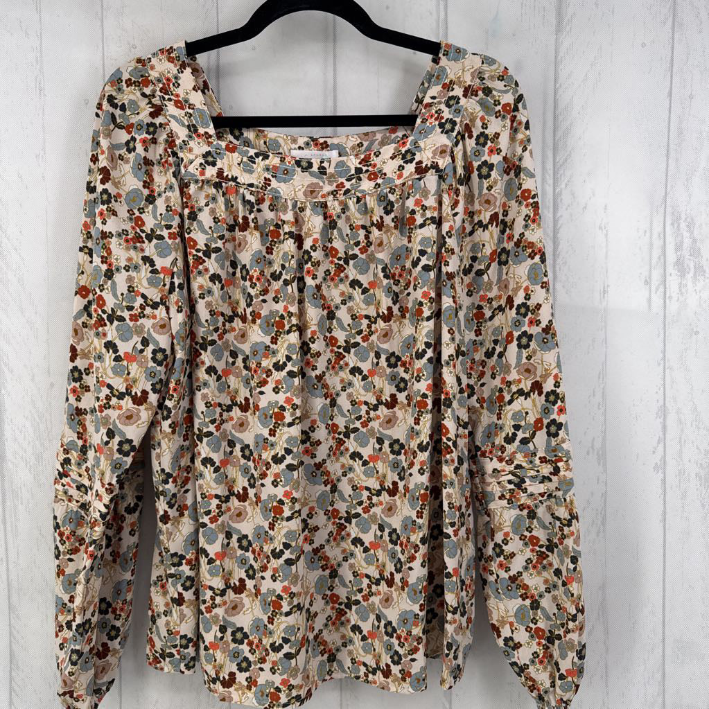 L flo print square neck l/s top