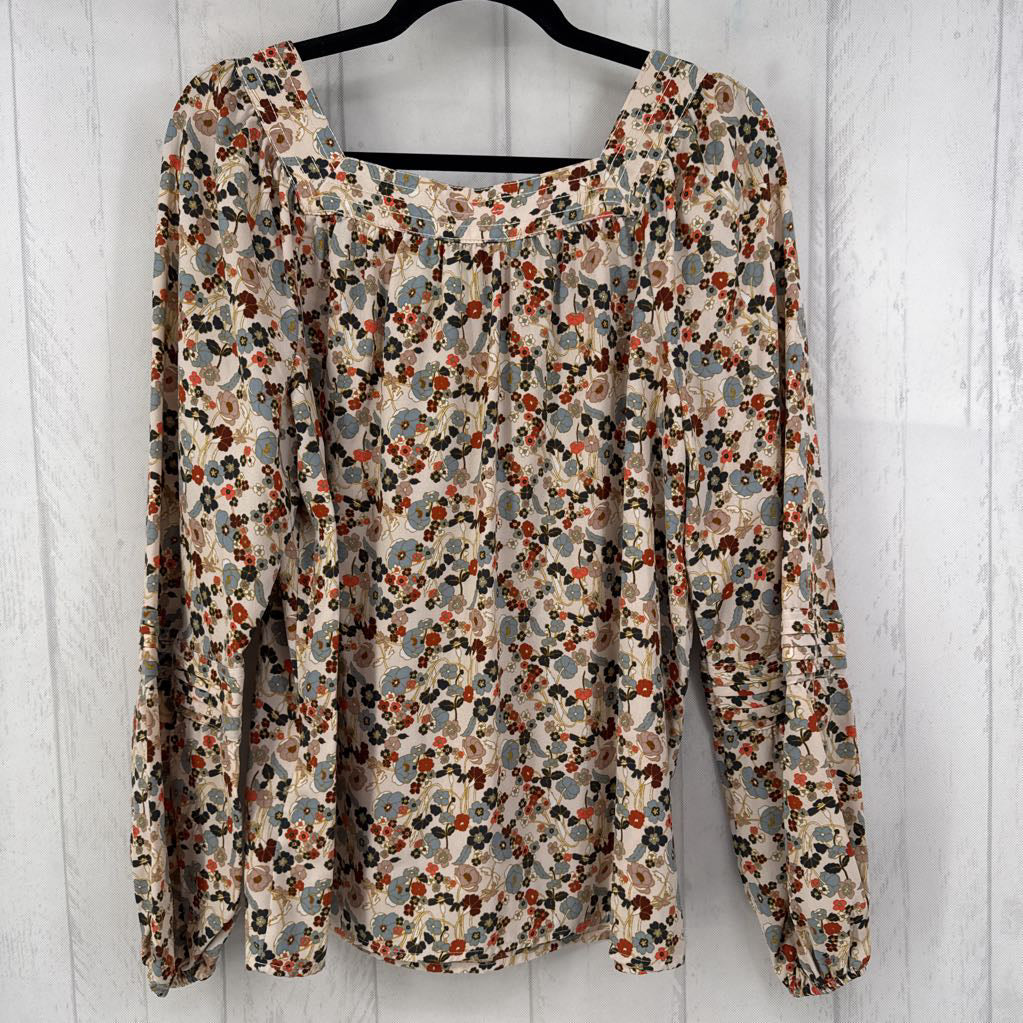 L flo print square neck l/s top