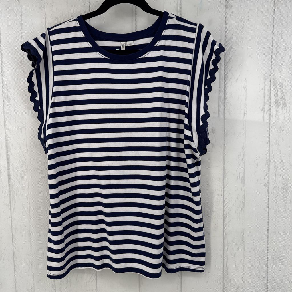 XL striped scalloped slv tee