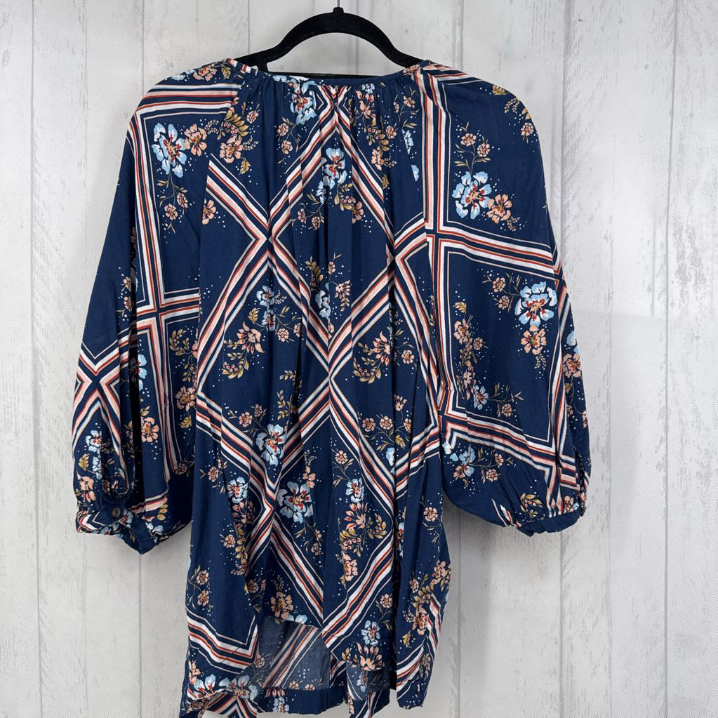L flo print button down s/s top