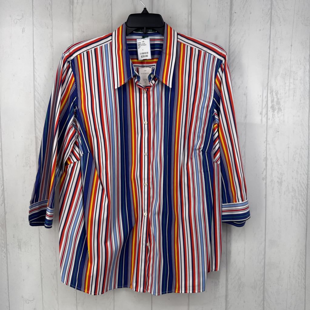 R50 3X striped button down 3/4 slv top