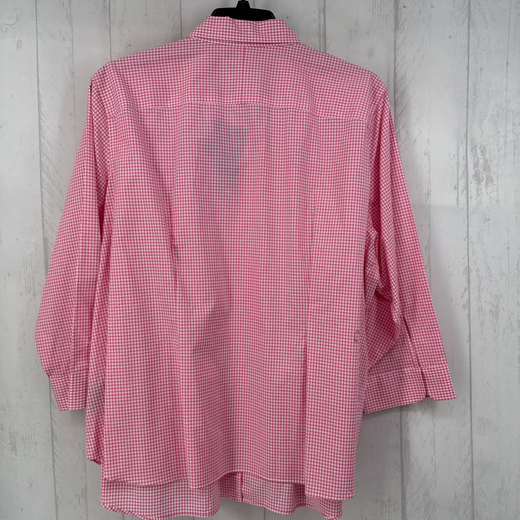 R75 3X checkered button down 3/4 slv top