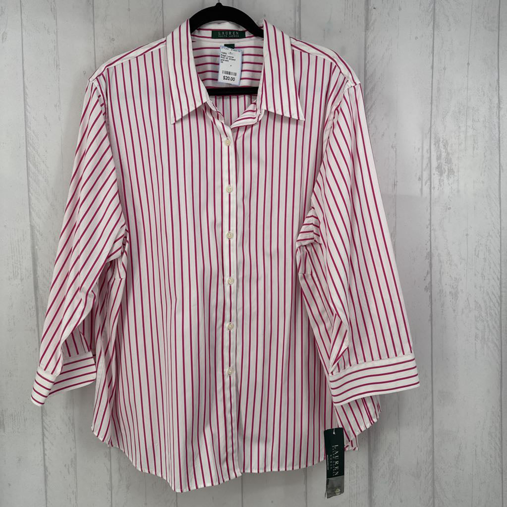 R42 3X striped button down 3/4 slv top