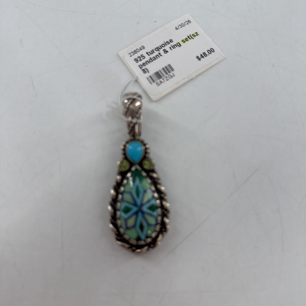 925 turquoise pendant & ring set(sz 8)