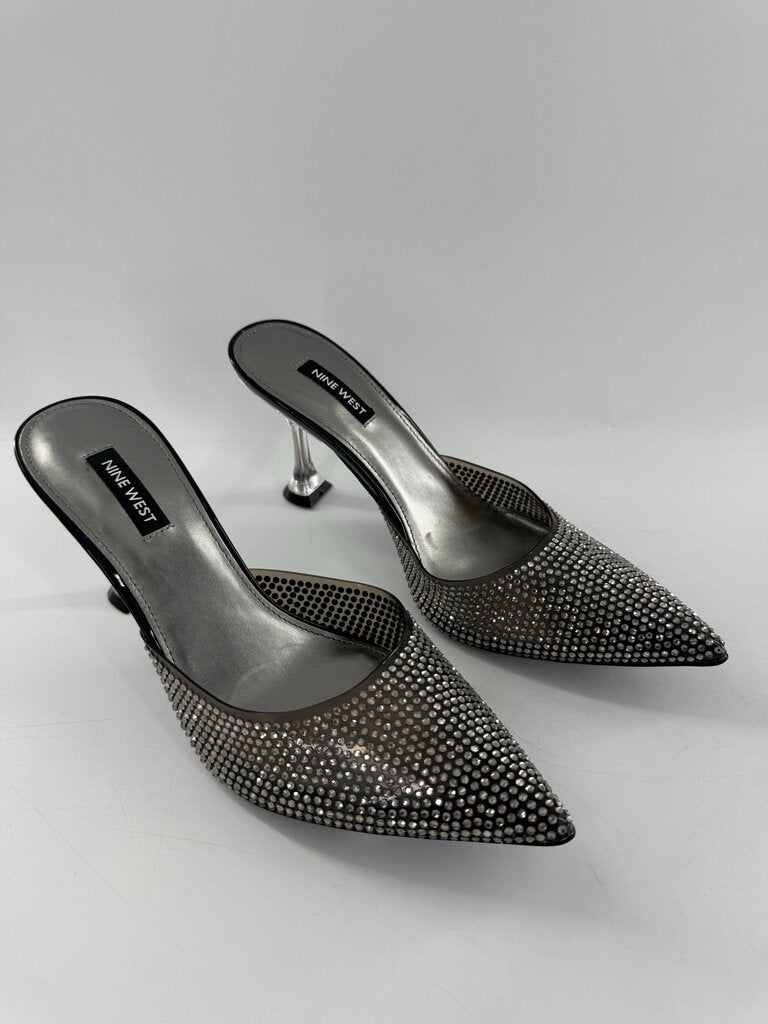 R89 8.5 rhinestone slide pumps