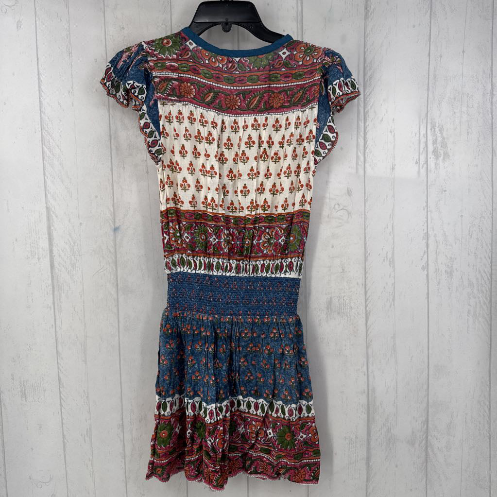 R168 XS flo print smocked waist s/s dress