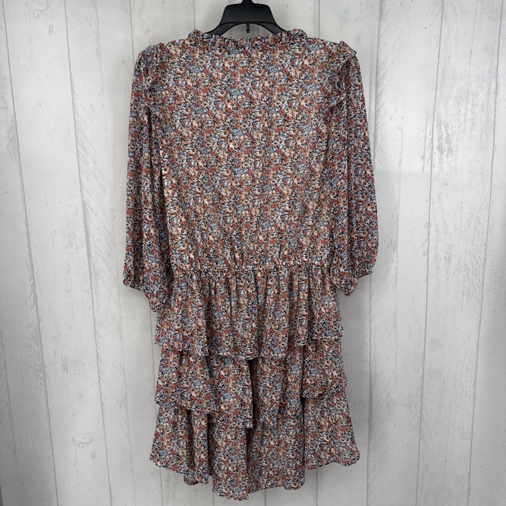 M flo print tassel tie l/s dress