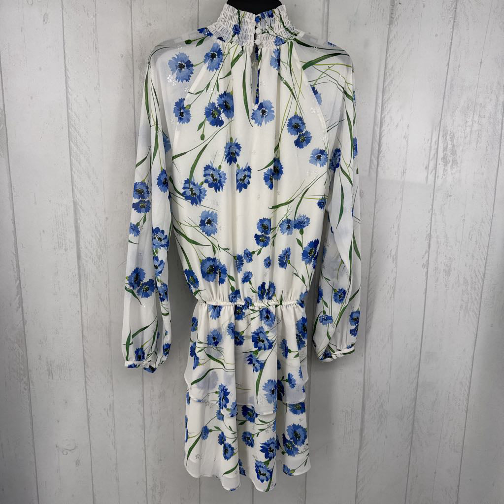 S flo print smocked neck l/s dress