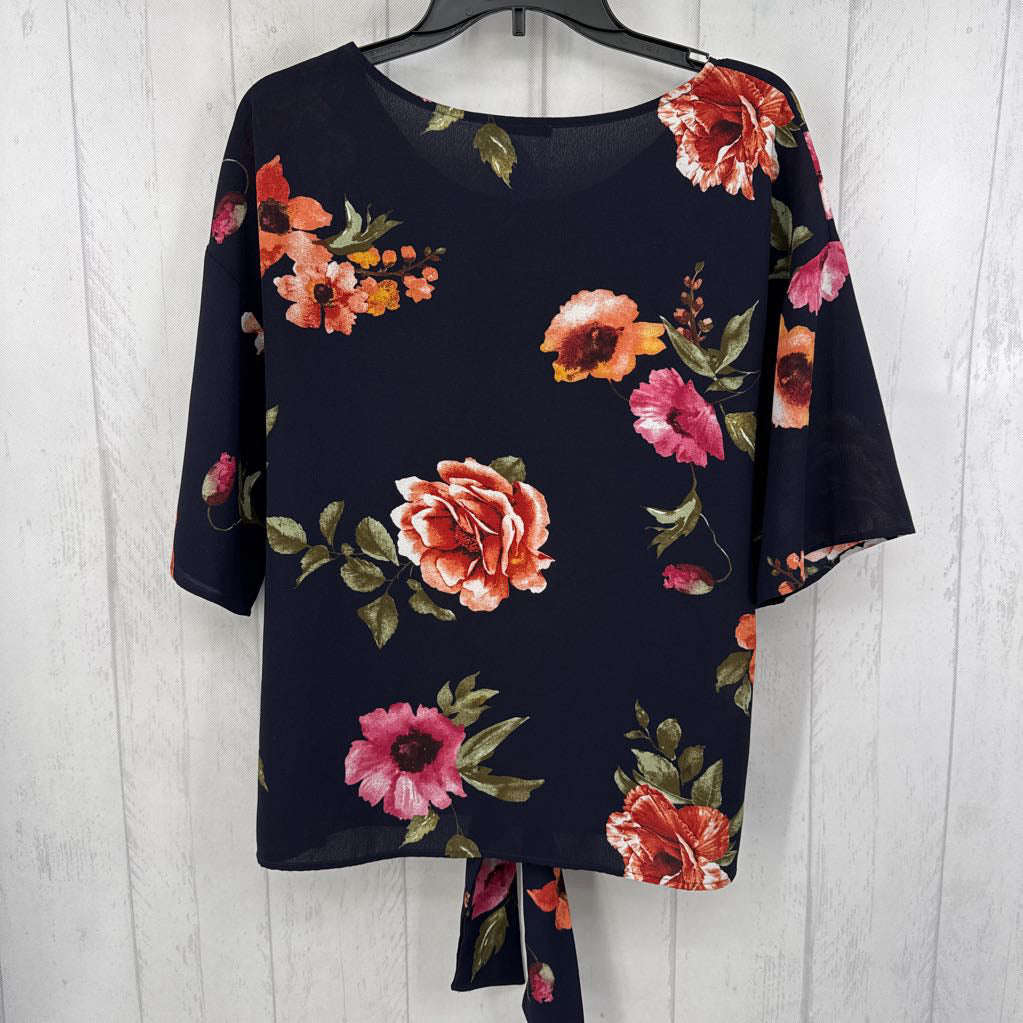 L flo print tie front elbow slv top