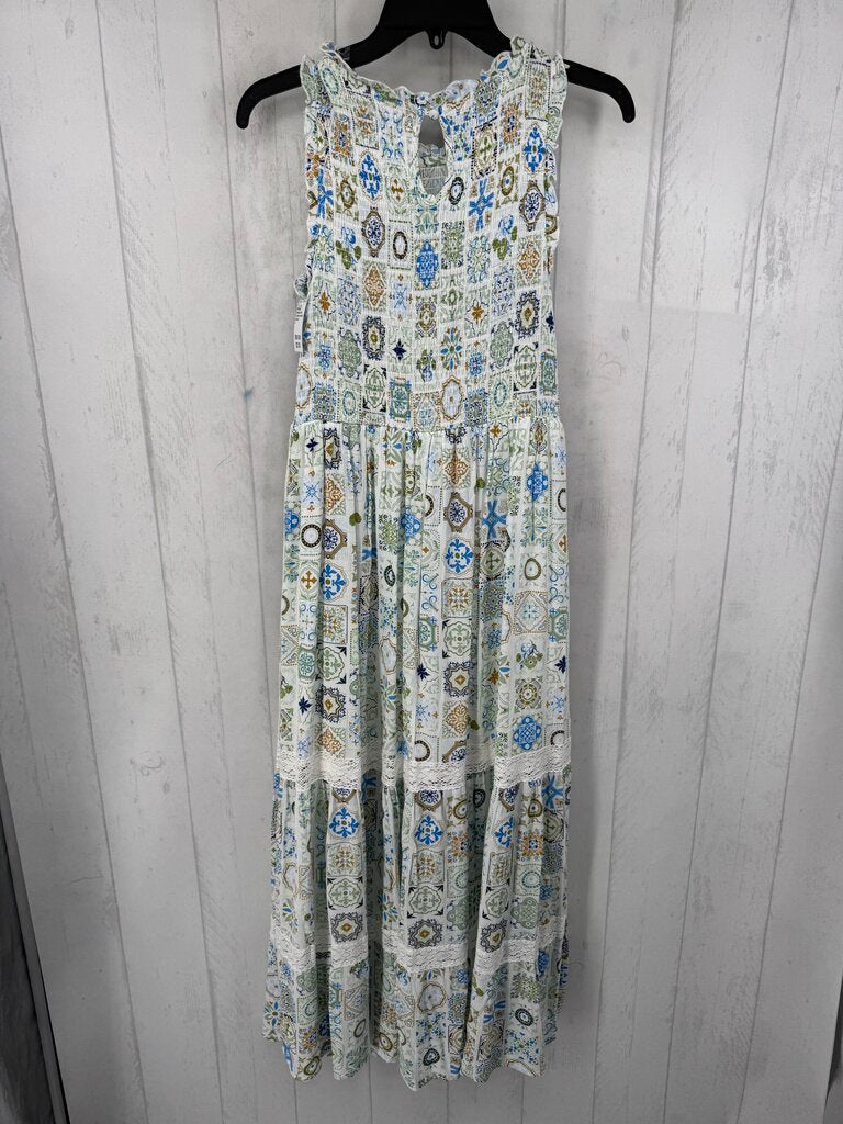 S printed smocked slvls dress