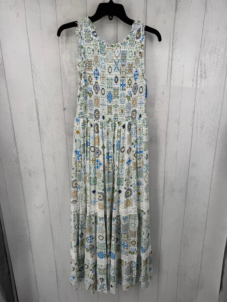 S printed smocked slvls dress