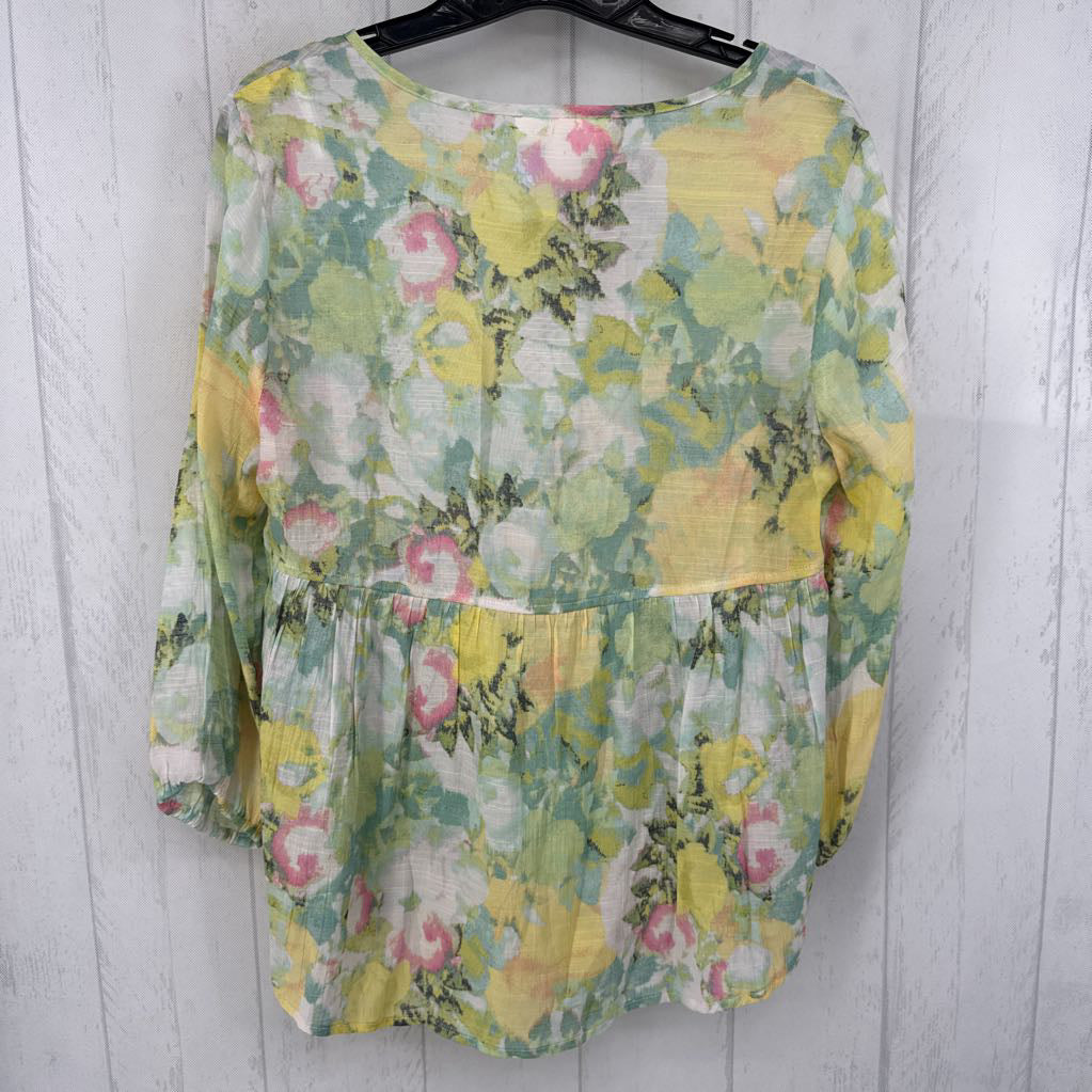 S semi sheer tie front 3/4 slv top