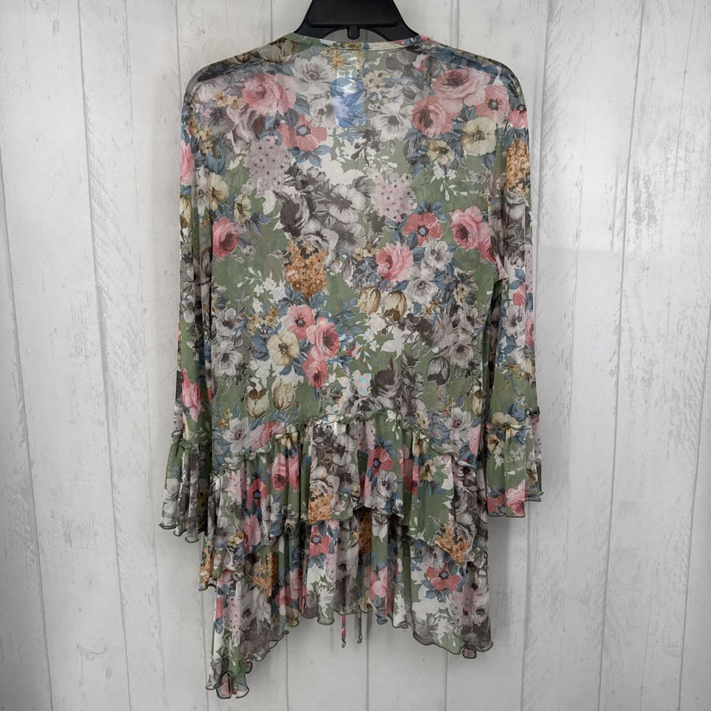 S flo print semi sheer tiered cardi