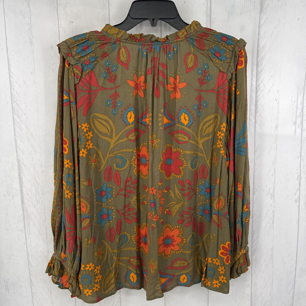 M flo print tie front l/s top