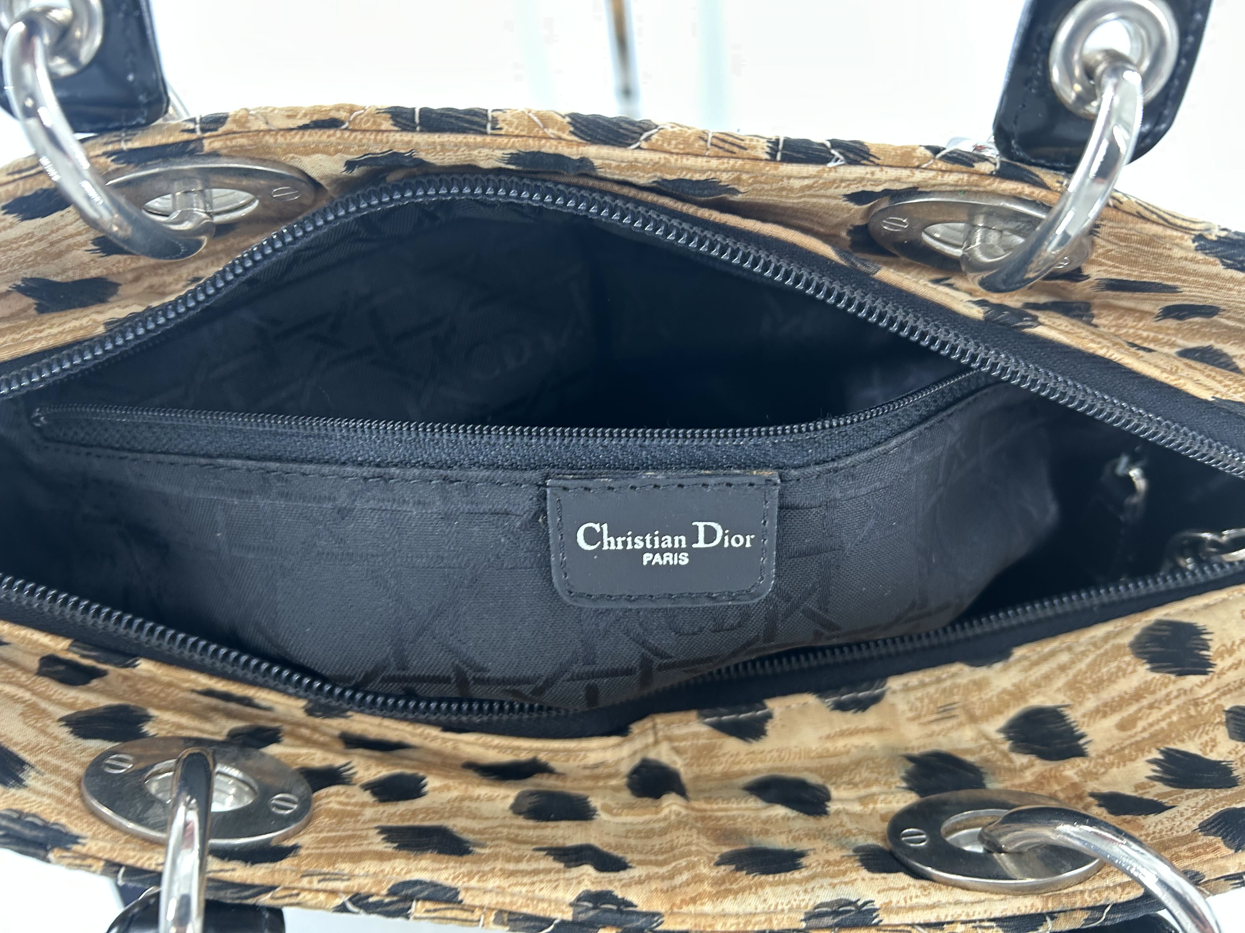Christian Dior Lady Dior Cannage Quilt Canvas Leopard Print Handbag