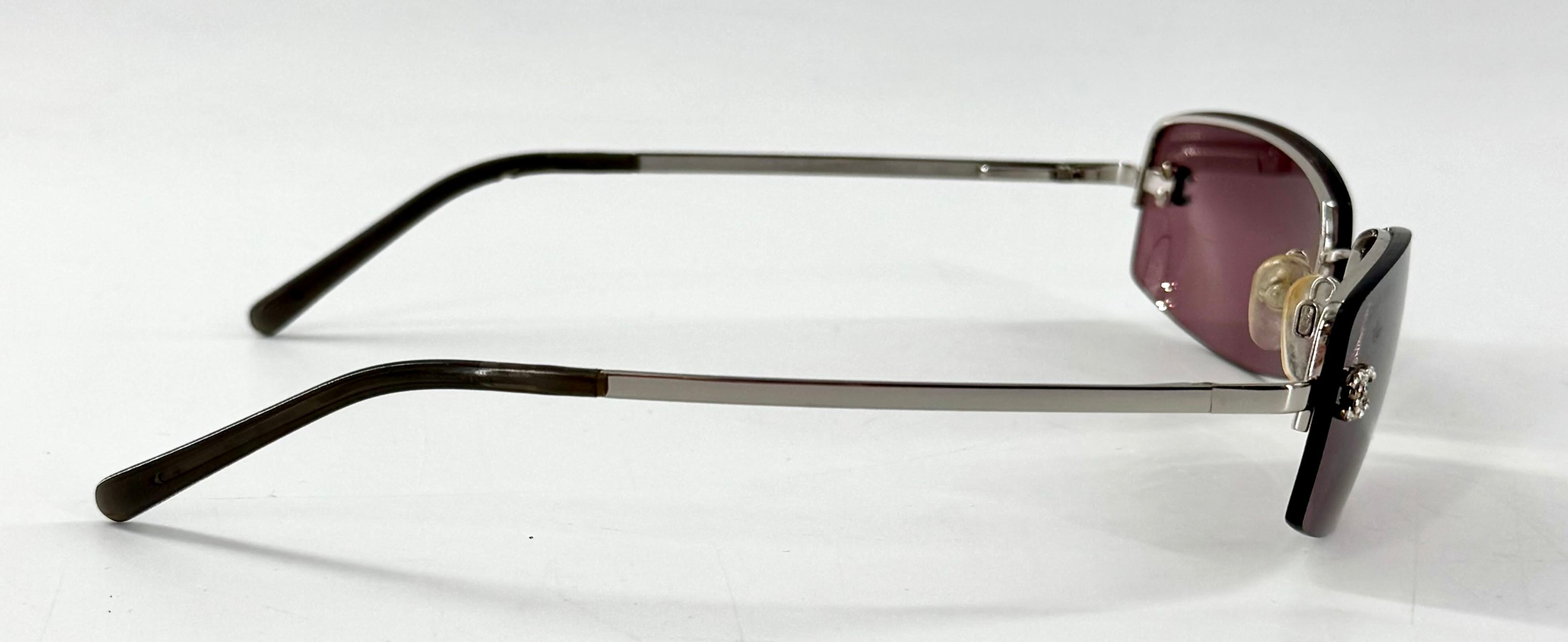 Chanel 4093-B Swarovski Rhinestone Purple Tinted Silver Sunglasses