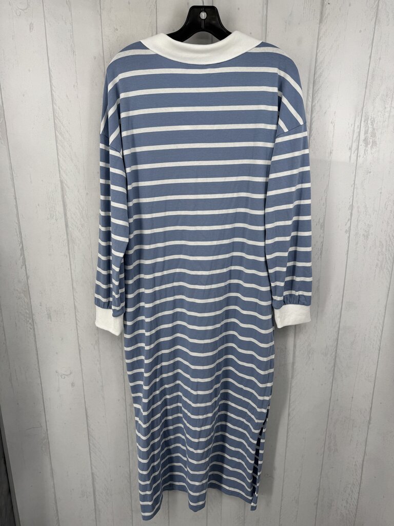 M striped split neck l/s dress