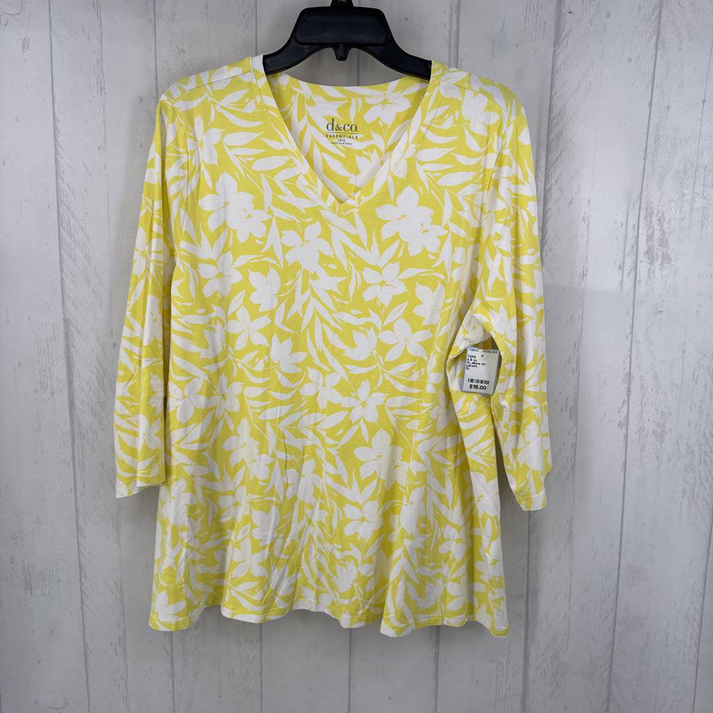XL elbow slv flower print top