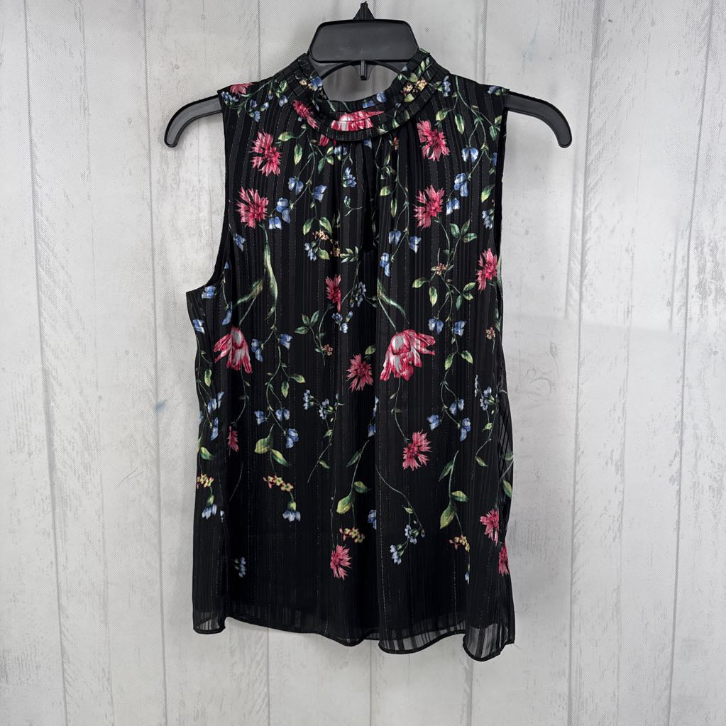 S flower print pleated tank