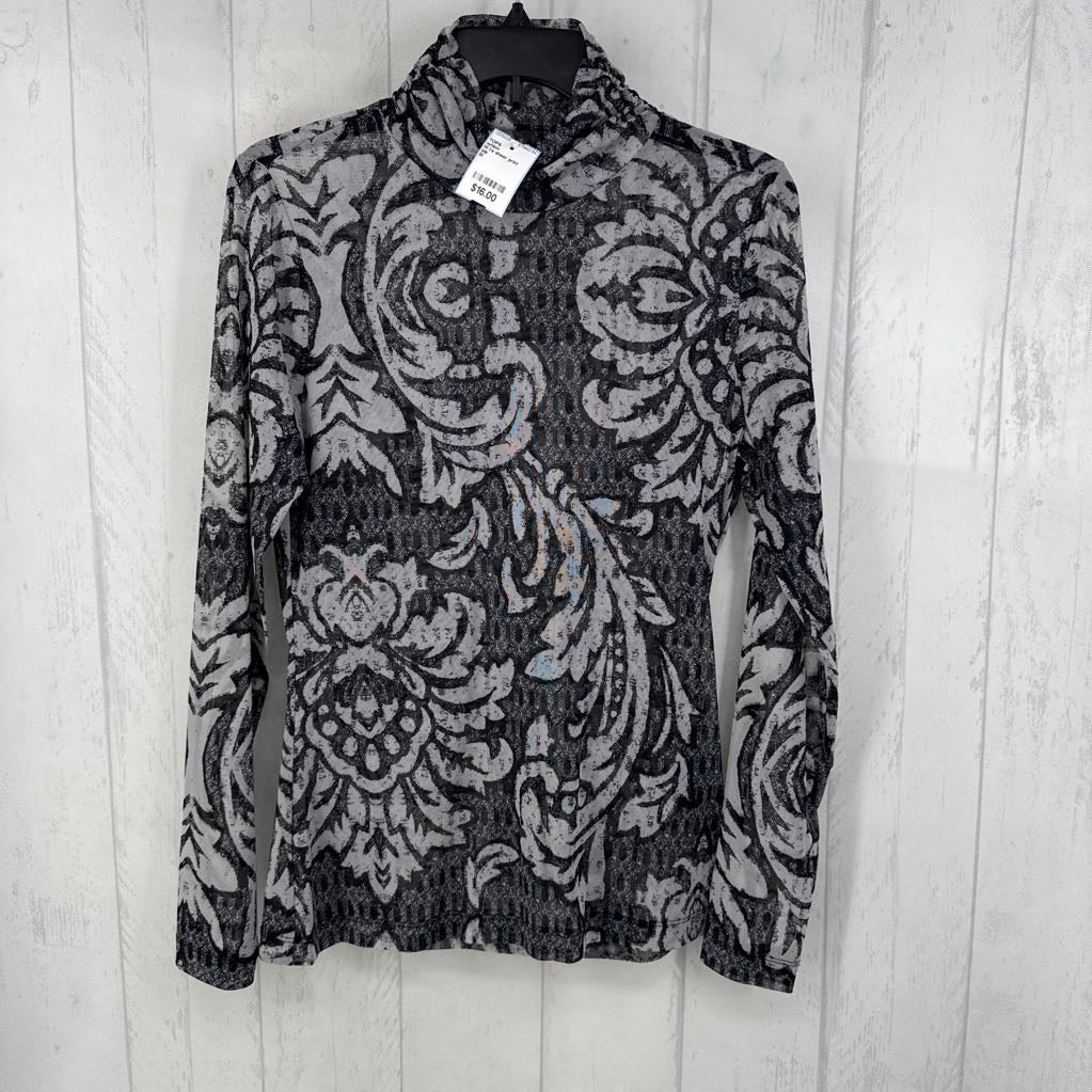 M l/s sheer print mock neck top