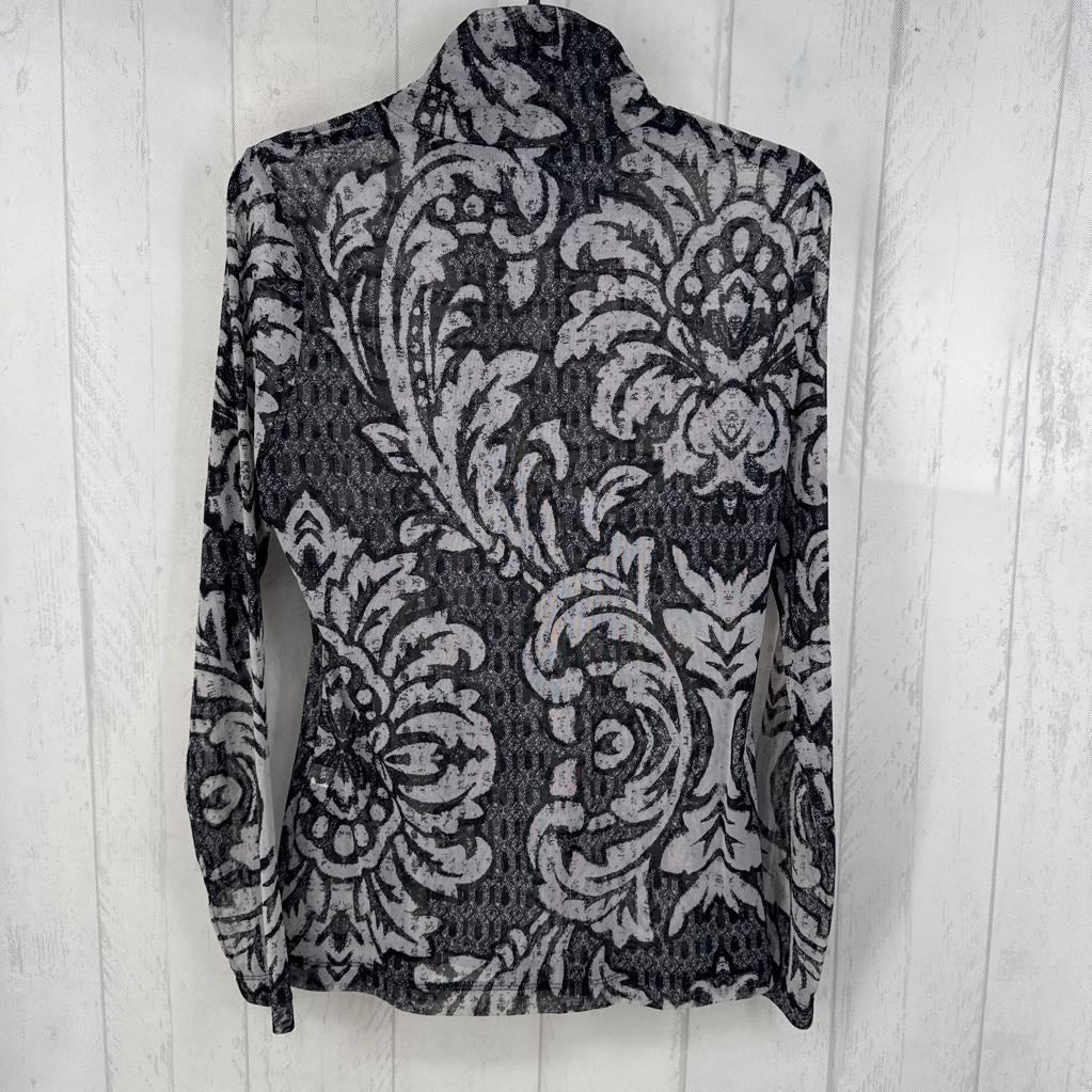 M l/s sheer print mock neck top