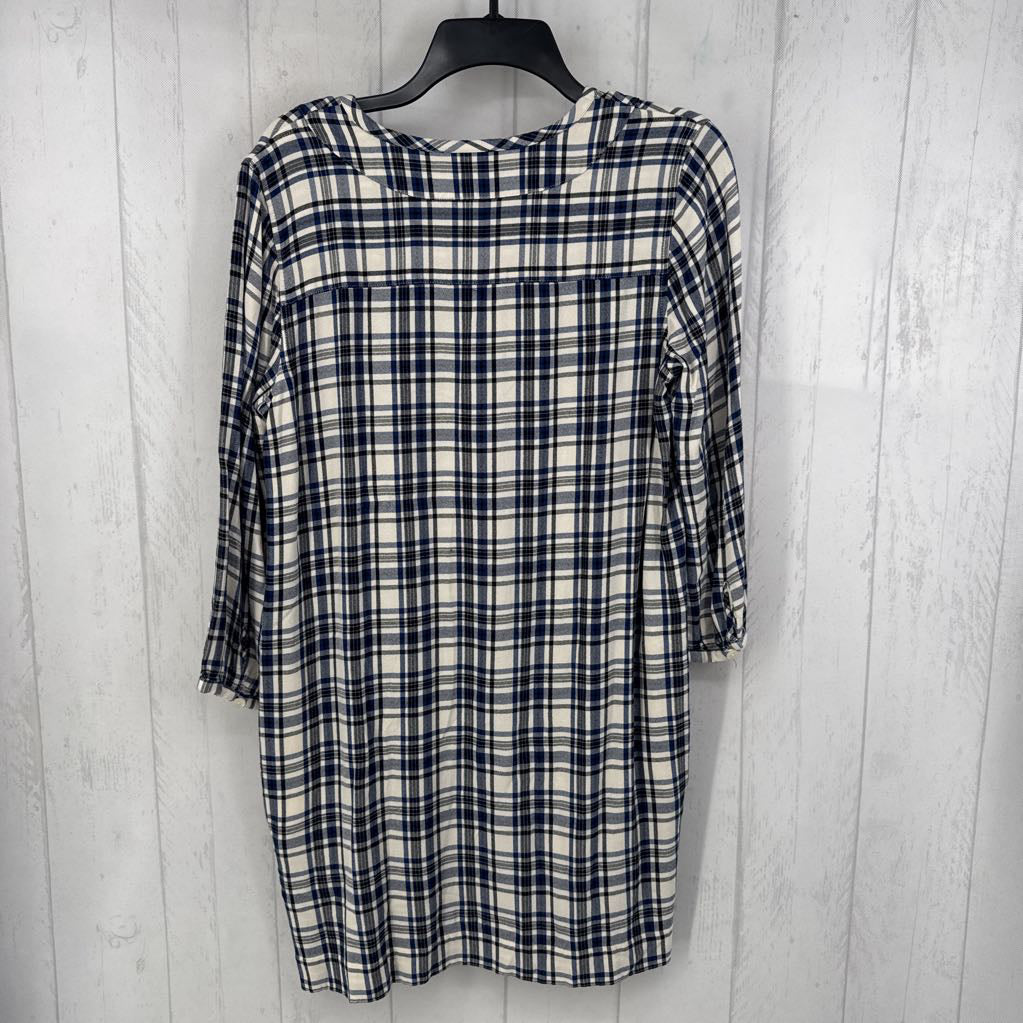 S elbow slv plaid dress