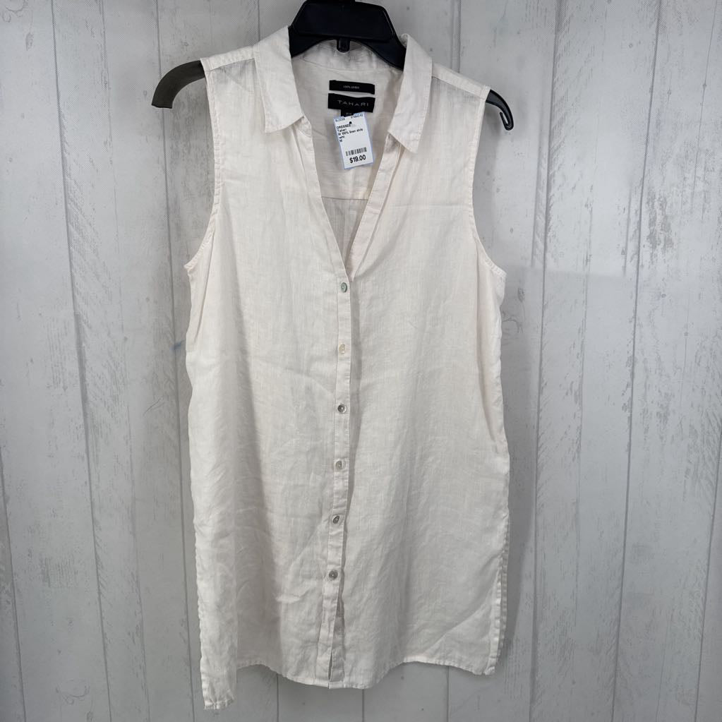M 100% linen slvls button dress