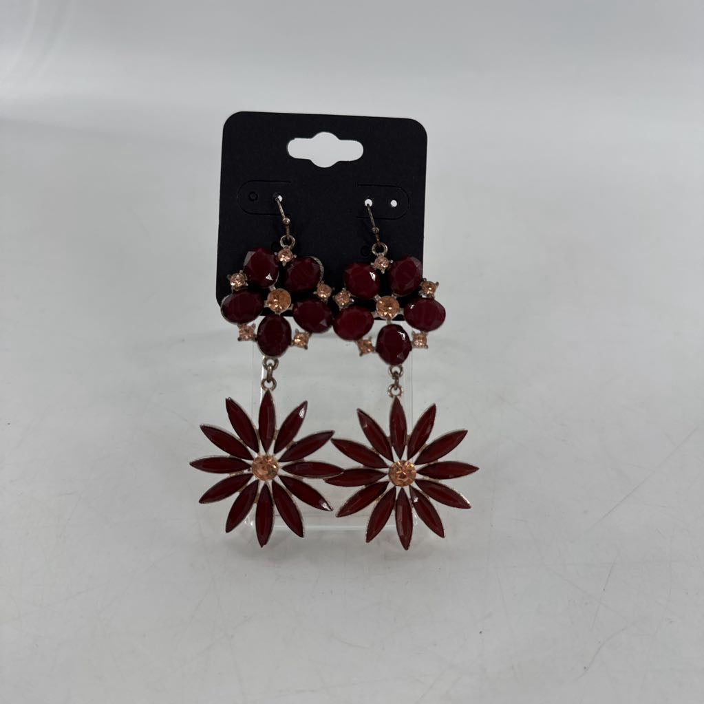burgundy & pink floral drop earrings