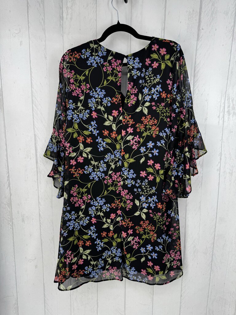 10 flo print v-neck ruffled slv dress